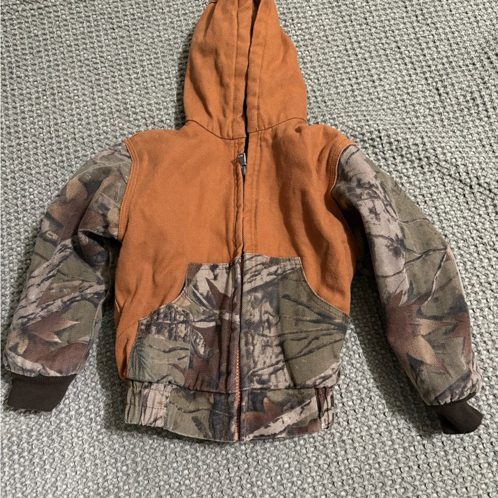 Two-Tone Orange and Green Hooded Puffer Jacket
